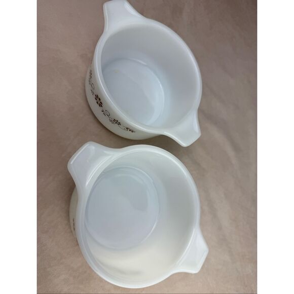 Vintage Glassware Dynaware Pyr-O-Rey Brown Floral Casserole Bowl Set of 2 - Picture 5 of 10